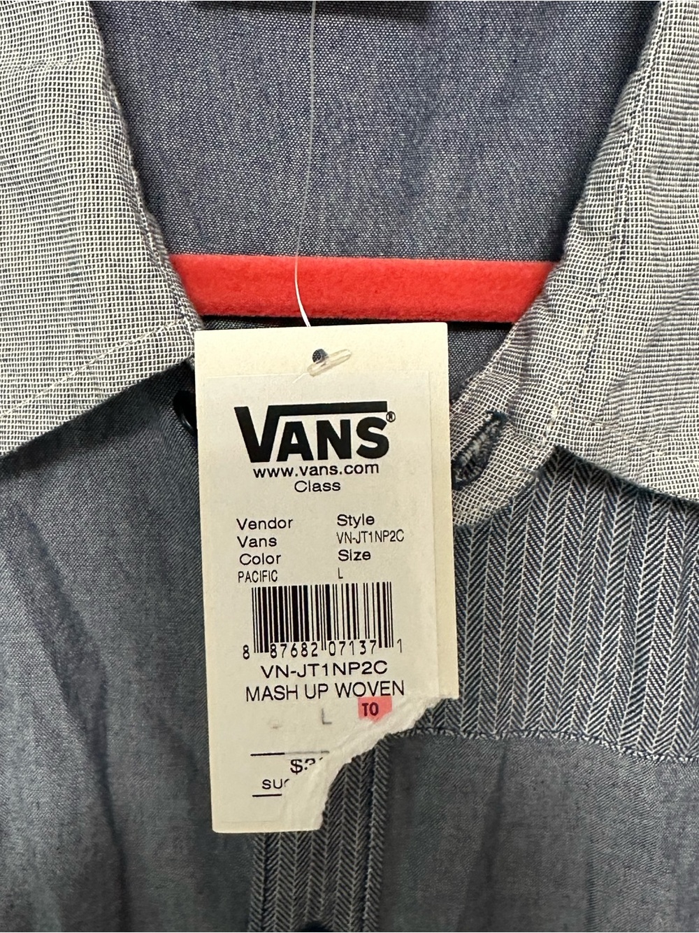 Men’s Van’s Off The Wall Large Button Up Shirt Blue Gray Logo Pocket Cotton NWT - Picture 8 of 11